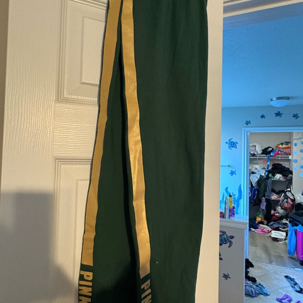 Green and Gold Victoria secret pink leggings